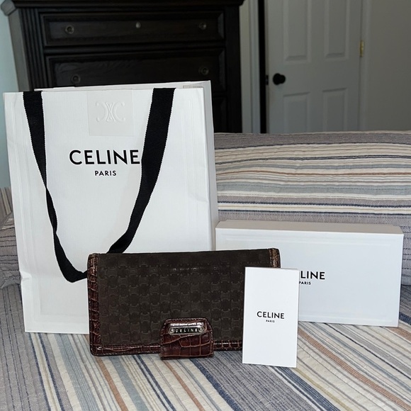 LOW START AUTHENTIC Celine 4 piece Bundle Macadam Suede long wallet Vintage - Picture 1 of 17